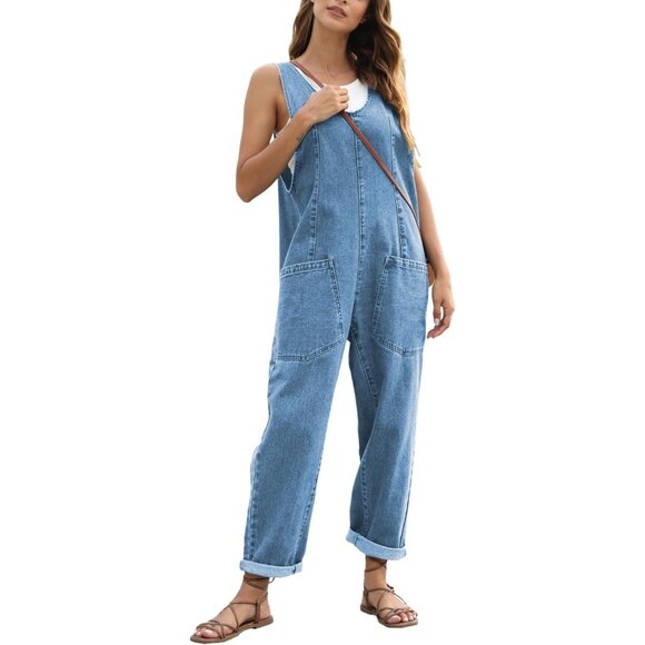 GREAIDEA High Roller Denim Jumpsuits for Women Casual Sleeveless Loose Baggy - Picture 8 of 9